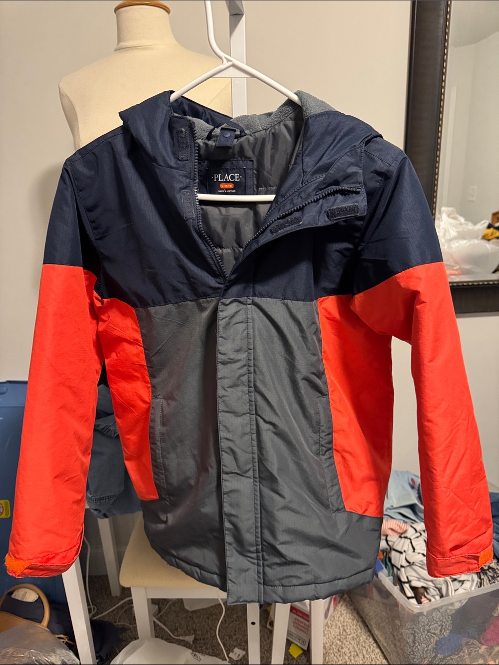 The Children's Place Navy, Gray & Red Colorblock Hooded Puffer Jacket